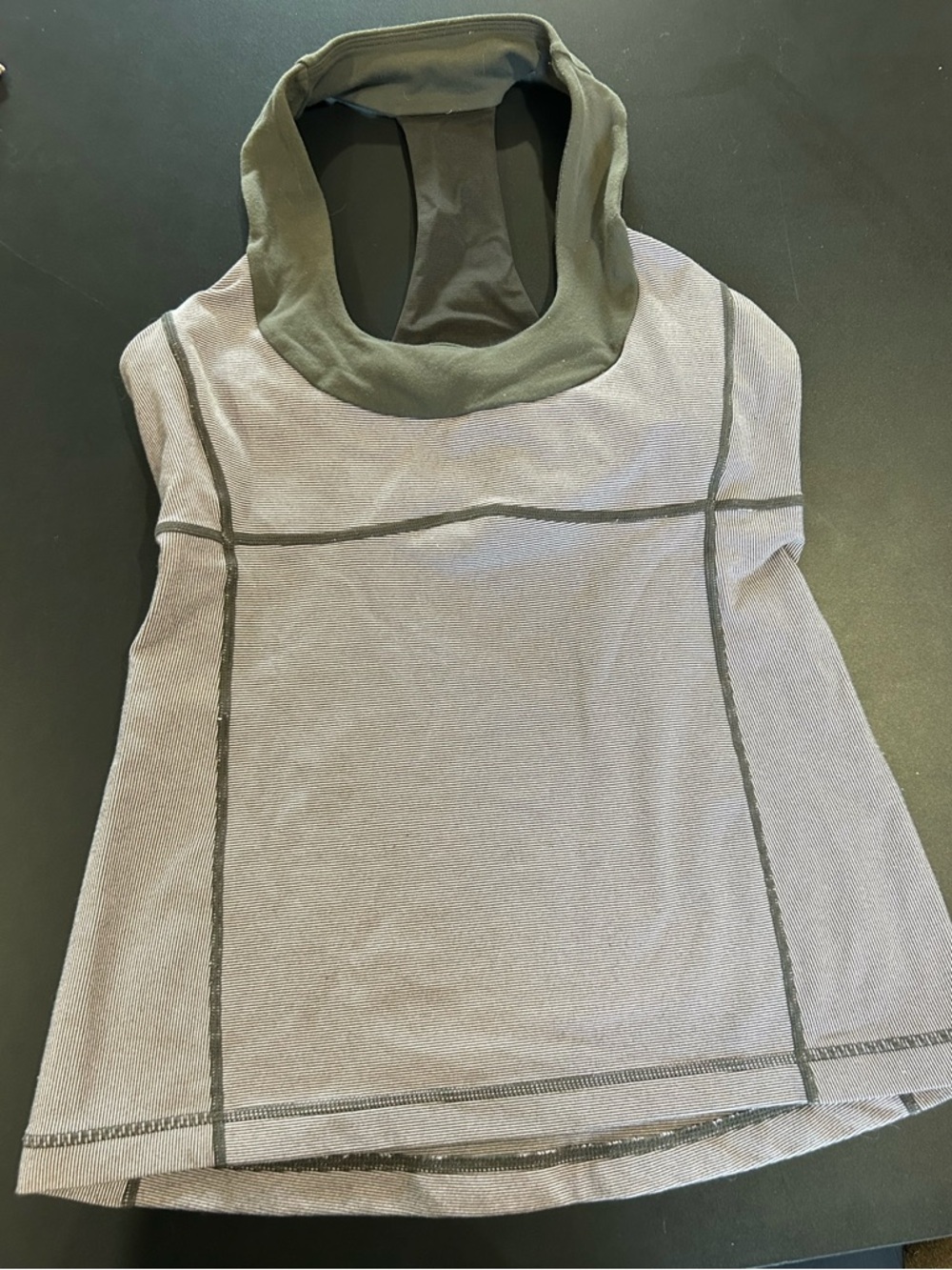Sleeveless Cowl Neck Athletic Tank in Light Gray with Olive Trim